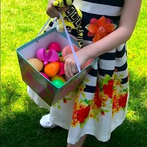 Girls navy striped dress with flowers